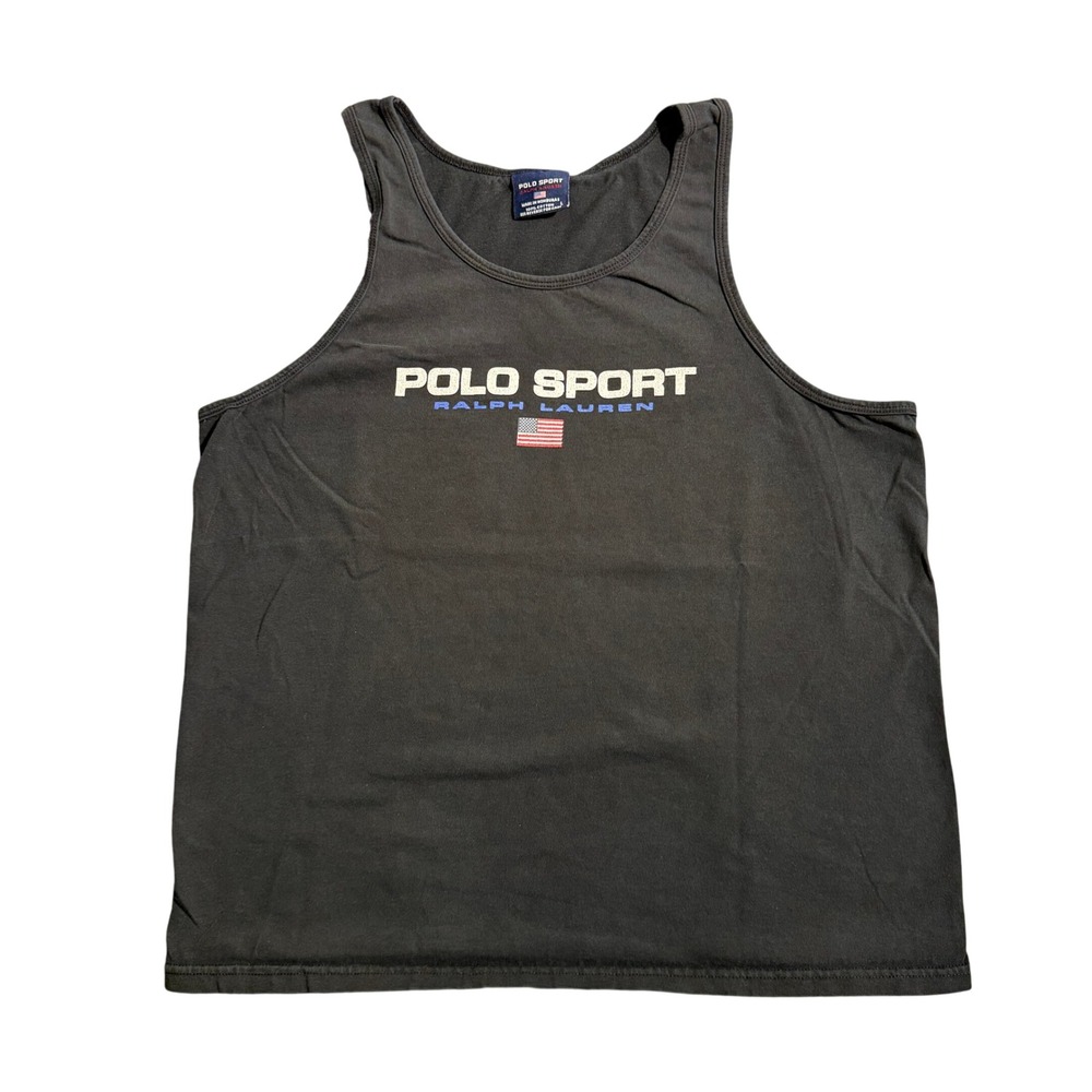 Vintage 90s Polo Sport Ralph Lauren Black Tank Top American Flag Mens L